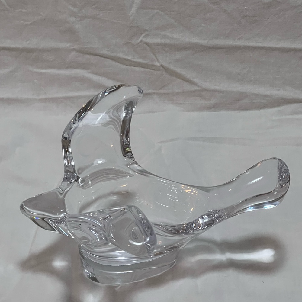 Sasaki Japan Heavy Crystal Bird In Flight Candy Nut Trinket Dish